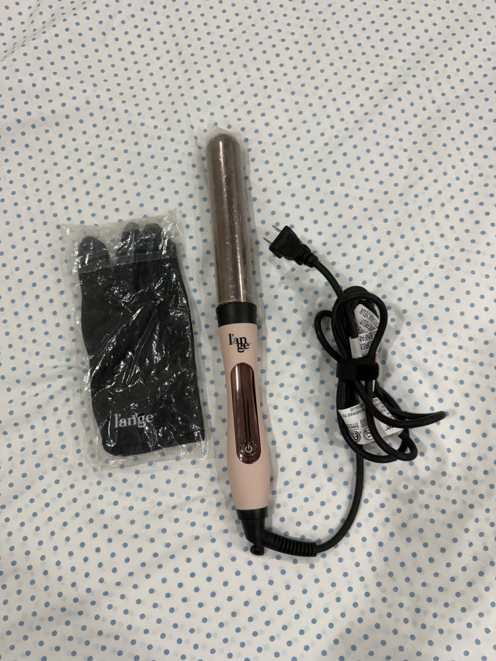 Lange Pink and Rose Gold Curling Wand with Glove